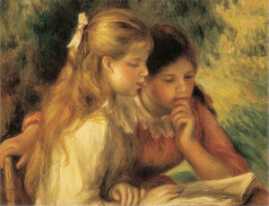 絵画 複製名画 キャンバスアート 世界の名画シリーズ ピエール・オーギュスト・ルノワール 「 本を読む少女たち 」 サイズ SM 〜 12号
