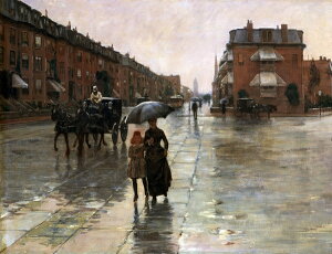絵画 複製名画 キャンバスアート 世界の名画シリーズ チャイルド・ハサム 「 雨の日のボストン 」 サイズ SM 〜 15号