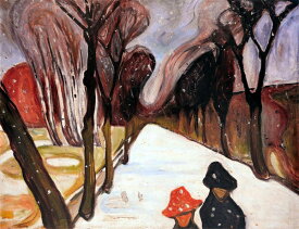 絵画 複製名画 キャンバスアート 世界の名画シリーズ エドヴァルド・ムンク 「 道路に降りる雪 」 サイズ 8号