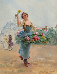 絵画 複製名画 キャンバスアート 世界の名画シリーズ ルイ・マリド・シュルヴェ 「 花売りの少女 」 サイズ SM 〜 10号