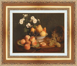 絵画 額縁付き 複製名画 世界の名画シリーズ アンリ・ファンタン・ラトゥール 「 テーブルの上の花と果物 」 サイズ SM 〜 8号