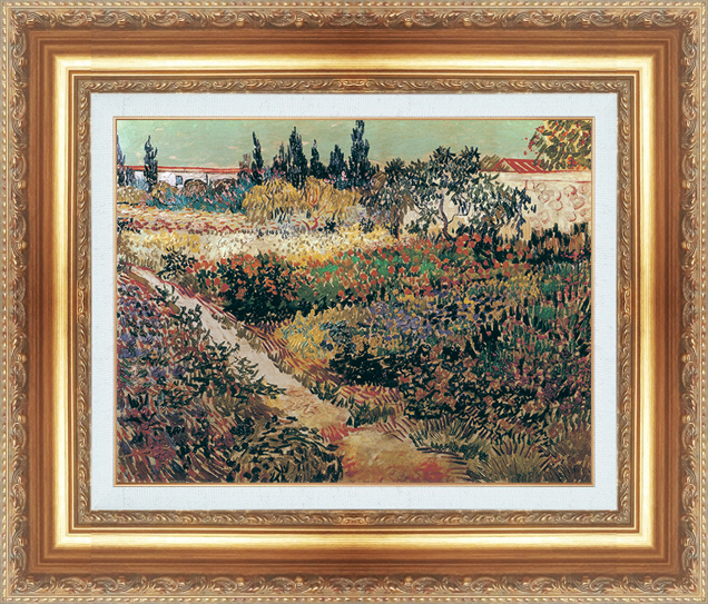 絵画 額縁付き 複製名画 世界の名画シリーズ ヴィンセント・ヴァン・ゴッホ 「 アルルの花が咲く庭 」 サイズ 8号 | 絵画 掛軸 額縁屋 ＴＯＵＯ