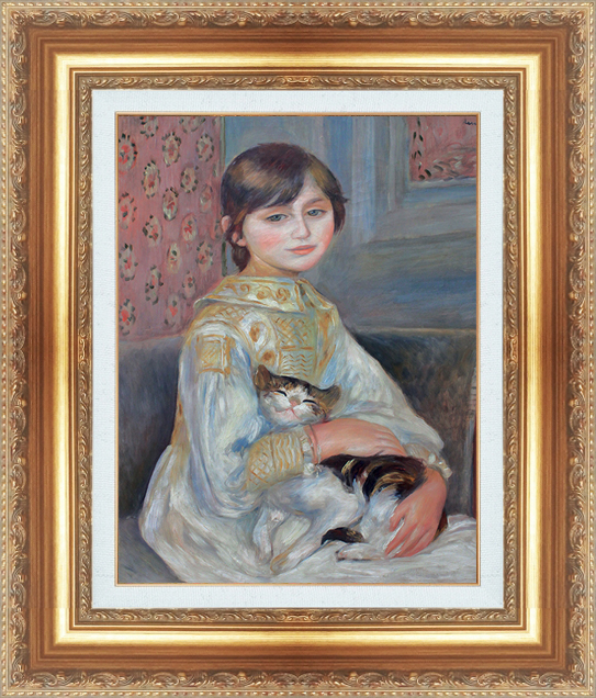 絵画 額縁付き 複製名画 世界の名画シリーズ ピエール・オーギュスト・ルノワール 「 猫を抱く少女(ジューリマネと猫) 」 サイズ 8号 | 絵画  掛軸 額縁屋 ＴＯＵＯ
