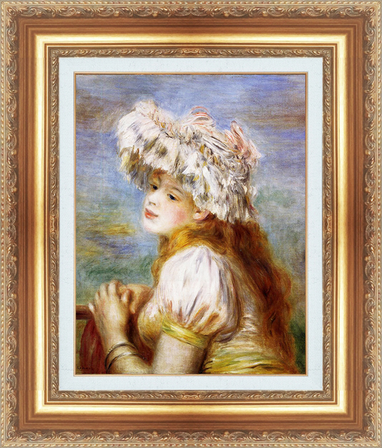 絵画 額縁付き 複製名画 世界の名画シリーズ ピエール・オーギュスト・ルノワール 「 レイスの帽子を被る少女 」 サイズ 8号 | 絵画 掛軸 額縁屋  ＴＯＵＯ