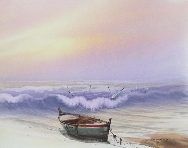 水彩画 「波 海景」 -M1 -新品-特価品