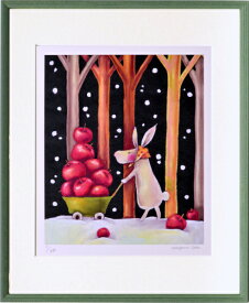 絵画 額縁付き 額装 ジグレー版画 藪上 陽子作 「うさぎさん」 四ッ切 -新品