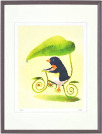 絵画 額縁付き 額装 デジタル版画 菜生(nao) 作 「葉っぱの自転車」 太子サイズ -新品