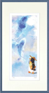 絵画 額縁付き 額装 デジタル版画 菜生(nao) 作 「夏のクジラ空」 400x200mm -新品