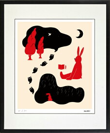 絵画 額装 デジタル版画 MEOMEO 作 「瞑想するウサギ」 四ツ切サイズ -新品