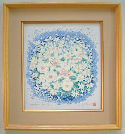 絵画 額装 シルク版画 吉岡浩太郎作「開運花風水-白」色紙 K80－新品