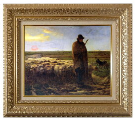 絵画 名画 複製画 額縁付(MJ108N-G) ジャン・フランソワ・ミレー 「夕暮れに羊を連れ帰る羊飼い」 お買い得サイズ：F3号 M8号 P10号 プリハード