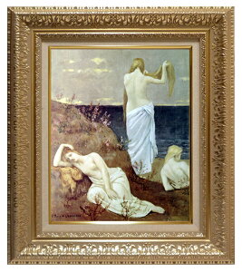 絵画 名画 複製画 額縁付(MJ108N-G) ピュヴィス・ド・シャバンヌ 「海辺の娘達」 3号 〜 お買い得サイズ:F6号