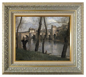 絵画 名画 複製画 額縁付(MJ108N-G) ジャン・バティスト・カミーユ・コロー 「マントの橋」 3号 〜 お買い得サイズ:F6号