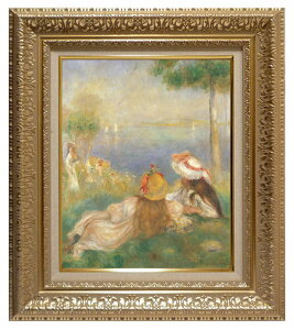 絵画 名画 複製画 額縁付(MJ108N-G) ピエール・オーギュスト・ルノワール 「海辺の若い娘達」 3号 〜 お買い得サイズ:F8号