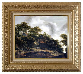 絵画 複製名画 額縁付(MJ108N-G) ヤーコブ・ファン・ロイスダール 「ベントハイム城の見える風景」 お買い得サイズ：F8号 プリハード