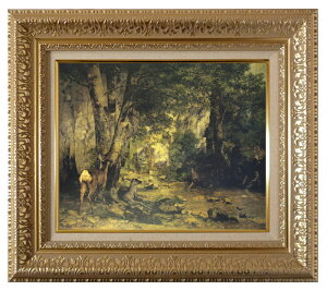 絵画 名画 複製画 額縁付(MJ108N-G) ギュスターヴ・クールベ 「流れに憩う鹿」 3号 〜 お買い得サイズ:F8号