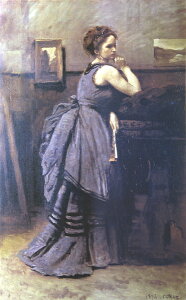 絵画 名画 複製画 額縁付(MJ108N-G) ジャン・バティスト・カミーユ・コロー 「青衣の婦人」 3号 〜 お買い得サイズ:M20A号