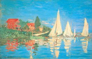 絵画 名画 複製画 額縁付(MJ108N-G) クロード・モネ 「アルジャントューユのヨットレース」 3号 〜 お買い得サイズ:M20A号