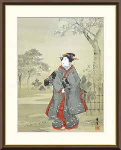 高精細デジタル版画 額装絵画 日本の名画シリーズ 歌川広重 (うたがわ ひろしげ) 「 月夜観桜美人図 」 サイズ F4 F6 F8号