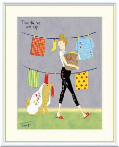 高精細デジタル版画 額装絵画 現代アートシリーズ Tsugumi Time for rest -動物のいる暮らし- 山田 つぐみ (やまだ つぐみ) 「 ランドリー 」 サイズ F4 F6 F8号