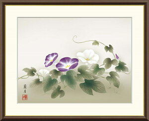 高精細デジタル版画 額装絵画 現代日本画シリーズ 花鳥画 夏飾り 「 朝顔 」 サイズ F4 F6 F8号