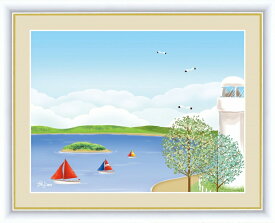 高精細デジタル版画 額装絵画 のどかな心の風景 喜多 一作 「海辺の灯台」 F6