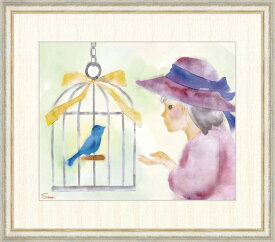 高精細デジタル版画 額装絵画 榎本 早織（えのもと さおり）作 「少女と青い鳥」 F8