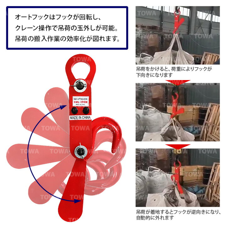 楽天市場】オートフック トン袋 自動玉外し 吊具 荷下ろし 重量フック 