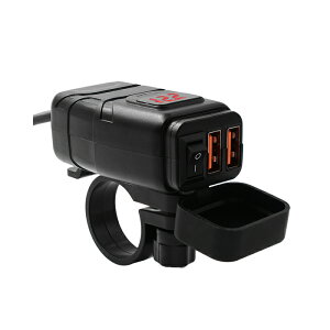 バイク オートバイ DC 12V 充電器 USB電源 急速充電器 QC3.0 2ポート 電圧計 独立電源ON/OFFスイッチ付き USBチャージャー QC3.0 スマホ