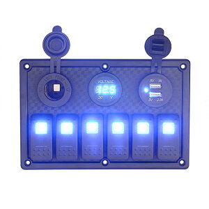 スイッチパネル コントロールパネル シガーライターソケット 汎用 防水 USB電源 2ポート ロッカーパネル DC 12V/24V マリン ボート 漁船 自動車に対応 ON-OFFスイッチ