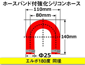 ホースバンド付き 強化 シリコーンチューブ 高耐久 シリコンホース エルボ180度 U字ホース 同径 青色 赤色 ロゴマーク無し TOYOKING 耐圧 シリコンホース 日産 GT-R R35 汎用品