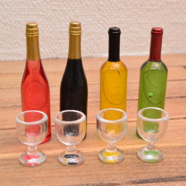 楽天市場】【品切中】ミニチュア雑貨 ワインボトル4本&ワイングラス4個 