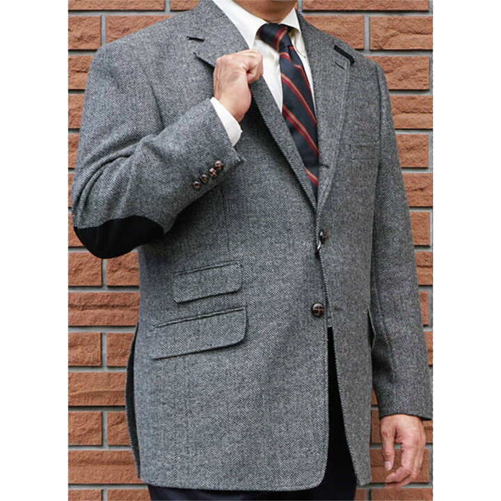楽天市場 Oxford Classic ツイードジャケット メンズ 秋冬 グレー エルボーパッチ 英国調 3つボタン チェンジポケット付 グレー キングサイズ 0718 E6 E7 E8 Tradhousefukiya