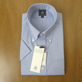 【形態安定】J.PRESS(ジェイプレス) ボタンダウンシャツ メンズ 半袖 ワイシャツ ブルー ピンオックス M L