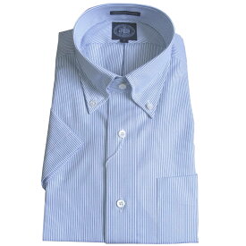 【形態安定】J.PRESS(ジェイプレス) ボタンダウンシャツ メンズ 春夏 半袖 ブルー ピンストライプ 1175 S