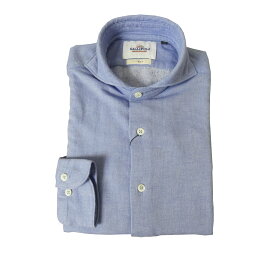 GALLIPOLI camiceria(ガリポリカミチェリア) 今治パイル 長袖シャツ パイルシャツ メンズ ホリゾンタルカラー青 ブルー 0208 M（46）XL（50）