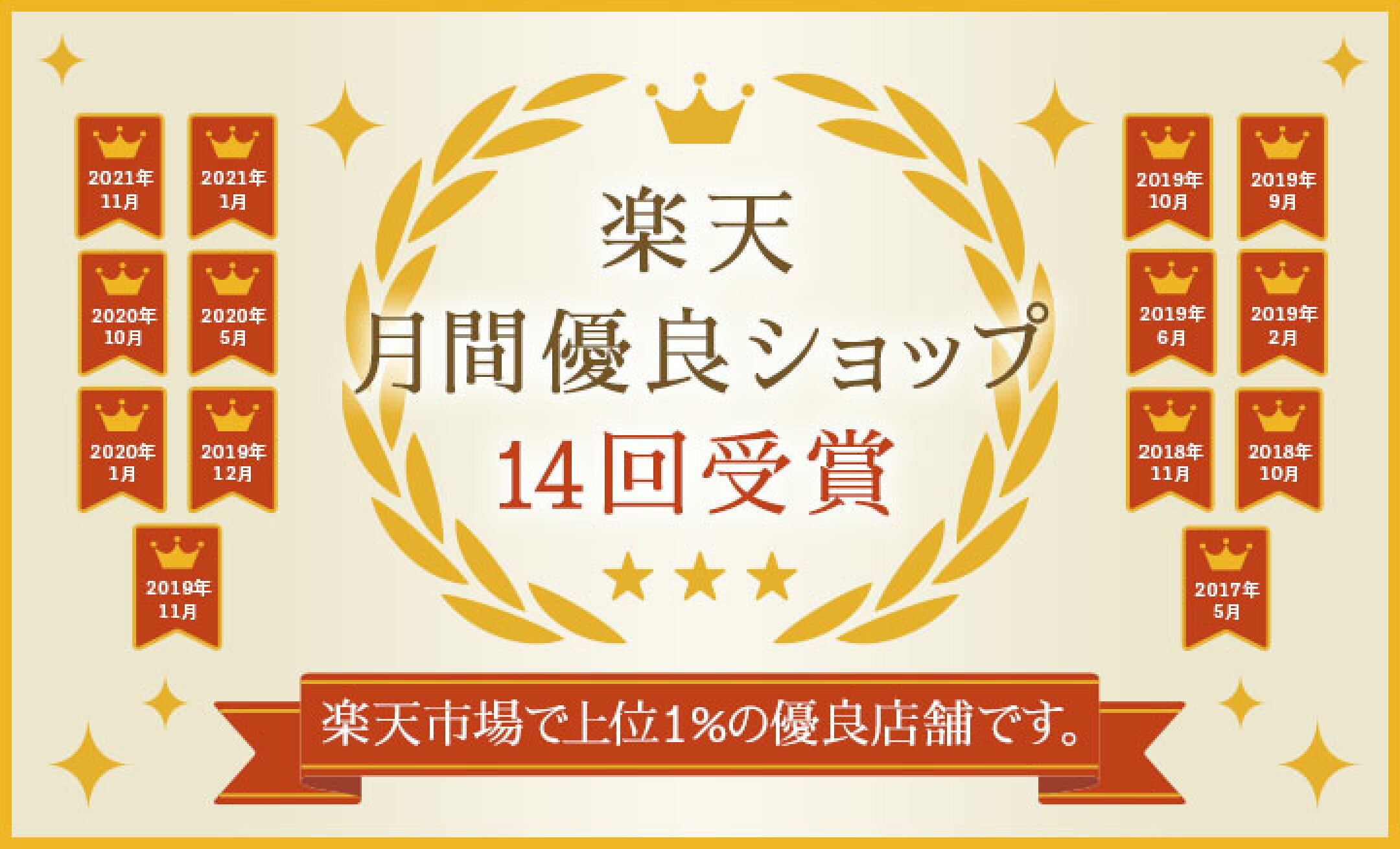 楽天月間優良ショップ14回受賞。楽天市場で上位1%の優良店舗です。