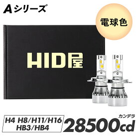 HID屋 H4 LED ヘッドライト 28500cd(カンデラ) 電球色 H4 LED バルブ Aシリーズ 暖色 懐かしいのに明るい 車検対応 一年保証 ドライバーユニット内蔵 2本1セット 爆光 H4 Hi/Lo H7 H8 H11 H16 HB3 HB4 フォグランプ 使用可 クラシックカー レトロカー