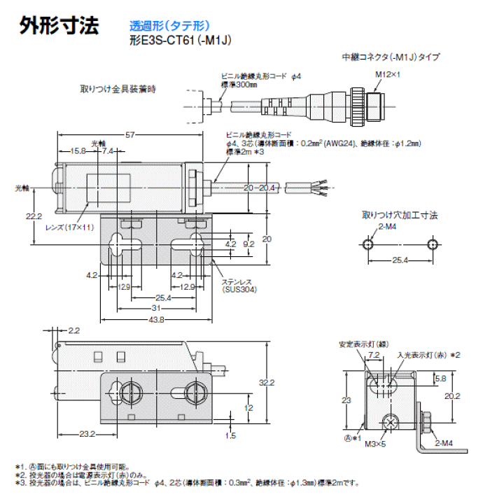 楽天市場】オムロン(OMRON) E3S-CT61 2M 縦型 耐油・長距離光電センサ