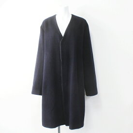 【スプリングセール】極美品 2018AW 定価7万 Edwina Hoerl エドウィナホール ウール ノーカラー コート NO COLLAR LONG COAT M/ネイビー【2400011429186】【中古】*高価買取中*