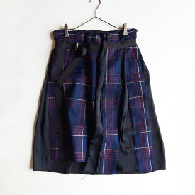 【スプリングセール】美品★ 2018-19AW sacai サカイ グレンチェック プリーツラップスカート2/ネイビー ボトムス【2400012071360】【中古】