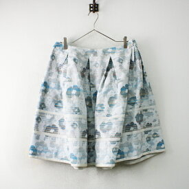 美品 Rene ルネ TISSUE フラワージャガード タックスカート 38/ホワイト ブルー フレア【2400013049207】【中古】