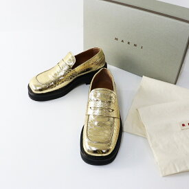 2020年モデル MARNI マルニ パイソン型押し レザー メタリック ローファー/35/ゴールド 22cm【2400012676831】【2400012676831】【中古】