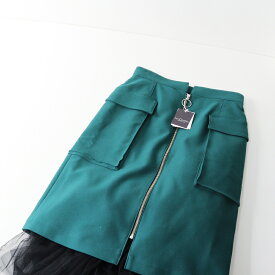 【スプリングセール】美品 2022SS ロイスクレヨン Lois CRAYON 裾チュールフロントジップスカート M/グリーン 定価3万【2400013632041】【中古】