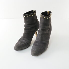 【ウィンターセール】ペリーコ PELLICO スタッズショートブーツ 36/ダークグレー ヒール TAXI アーモンドトゥ ゴールド ジップ Vibram【2400013650816】【中古】