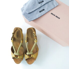 【期間限定価格】ミュウミュウ miu miu ウッドソール レザーストラップサンダル 36.5/ベージュ プラットフォーム 厚底【2400013737265】【中古】