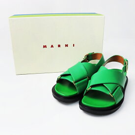 【オータムセール】人気カラー マルニ MARNI FBMS005201 レザーフスベット クリスクロスサンダル バックストラップ 36/グリーン 緑【2400013771719】【中古】