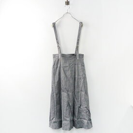【スプリングセール】美品 2020SS ロイスクレヨン Lois CRAYON ストライプストラップスカート M/グレー 吊り フレア ロング【2400013787017】【中古】