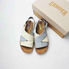 【期間限定価格】【ウィンターセール】カンペール CAMPER Twins ツインズ コルクソール ストラップ レザーサンダル 36/オフホワイト ライトグレー 23cm 【2400013890830】【中古】