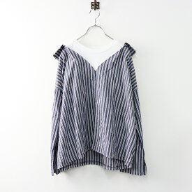 美品 ルルルーニー LuLuLuniy ストライプ ドッキングシャツ/ネイビー トップス【2400013948661】【中古】